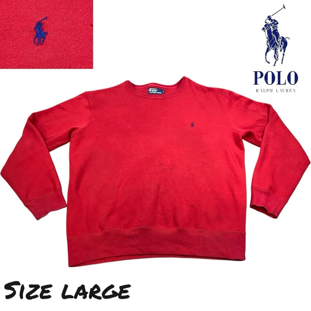Vtg Polo Ralph Lauren Sweatshirt Mens LARGE Red Pullover Crewneck Blue Pony